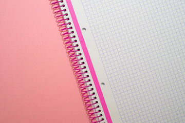 Pink notebook on pink background.
