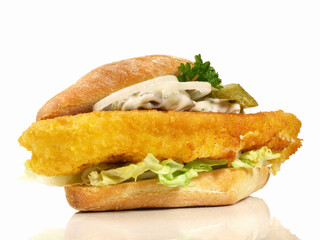 Fried Fish Bun on white Background - Isolated