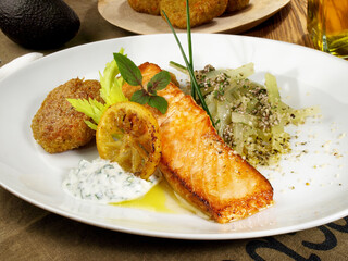 Grilled Salmon Fish Fillet with Quinoa and Omega 3 Seeds