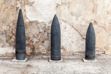 Dark large caliber artillery ammunition - obrazy, fototapety, plakaty
