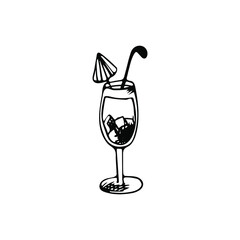 Hand drawn cocktail glass. The drink is drawn in a graphic style. Vector isolated on white background.