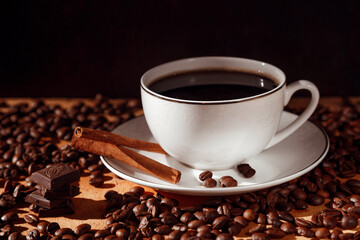 cup of coffee with beans