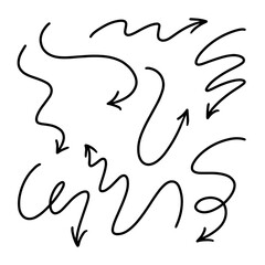 Set of black hand drawn style arrows. Sketch arrow.