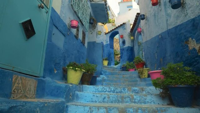 Walk the old city street, steps on the street in morocco