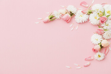 pink and white flowers on pink paper background