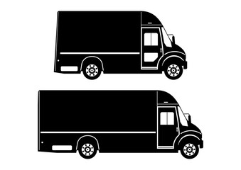 Step van. Modern courier van silhouette in two length versions. Side view. Flat vector.