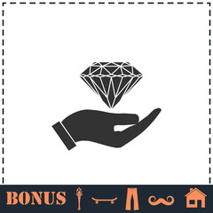 Hand and diamond icon flat