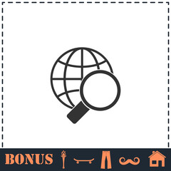 Magnify globe icon flat