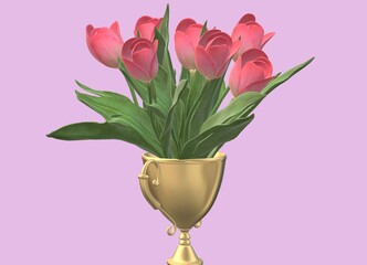 3d image: bouquet of tulips in vase