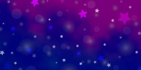 Light Pink, Blue vector backdrop with circles, stars.