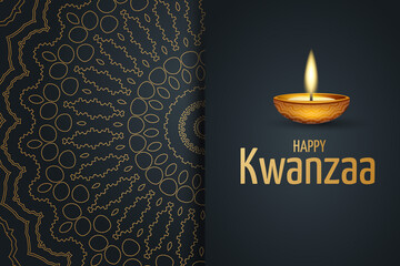 Kwanzaa banner. Traditional african american ethnic holiday design concept with a burning candle and ornament. Vector illustration.