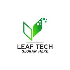 leaf tech logo design for business icon sign template vector modern