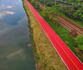 View of Pinheiros River and Bike Lanes in Sao Paulo