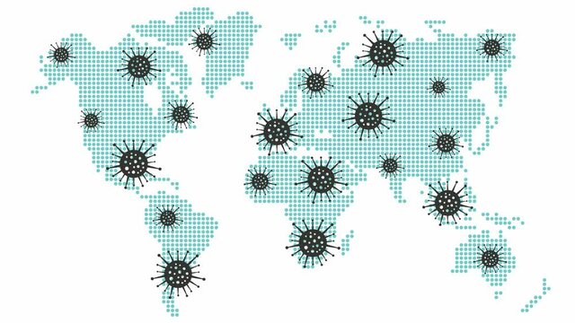 Animated map of the world and the spread of the virus. Flat vector illustration isolated on white background.