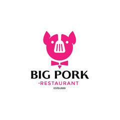 grill pork pig with spatula for restaurant logo
