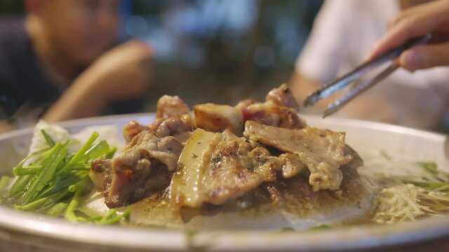 closeup famous asian street food bbg moo kata hot pot party enjoy eating dinner together with fun party and cheerful