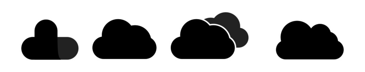 A set of icons of clouds. A set of black colored clouds.