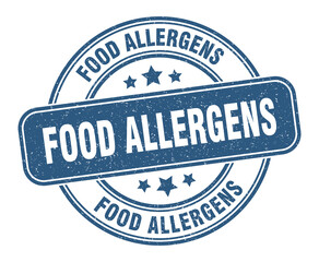 food allergens stamp. food allergens label. round grunge sign