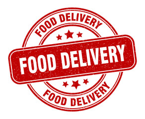 food delivery stamp. food delivery label. round grunge sign