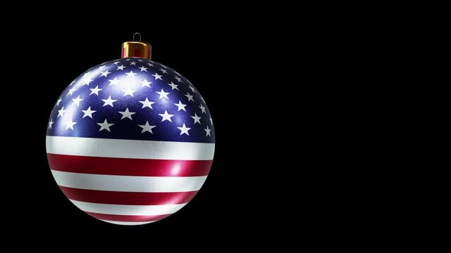 Realistic 360-degree seamless looping spin of the glittering United States of America Christmas ball rendered in UHD, alpha matte is included