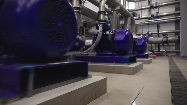 Interior of water treatment plant. Facility for purification of drinking water.
