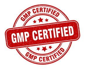gmp certified stamp. gmp certified label. round grunge sign