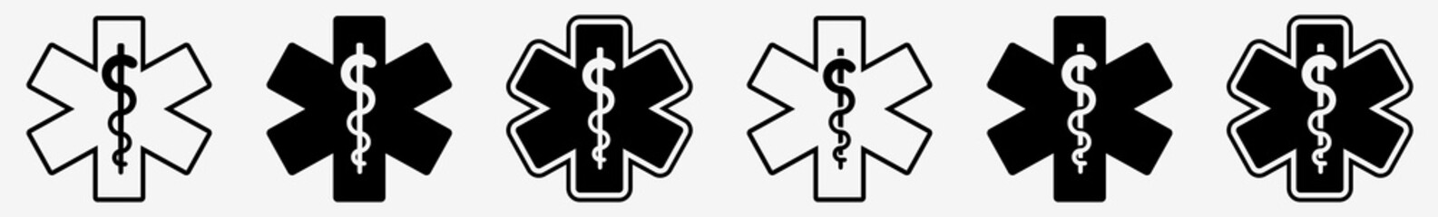 Emergency Medical Service Symbol Set | EMS Emergency Medical Service Vector Illustration Logo | Medical Icons Isolated Collection - obrazy, fototapety, plakaty