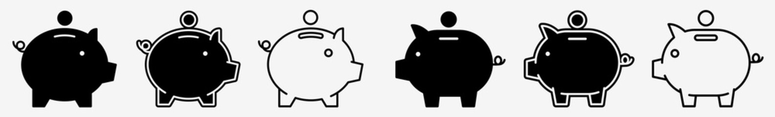 Piggy Bank Icon Set | Piggy-Bank Vector Illustration Logo | Piggybank Icons Isolated Collection