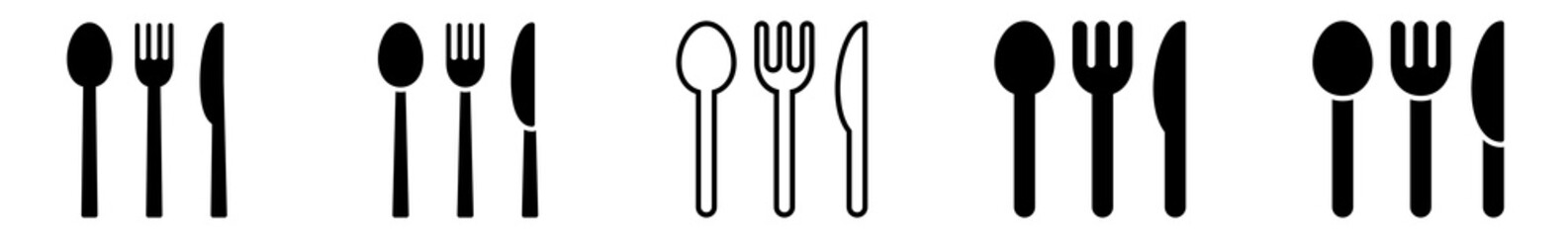 Cutlery Icon Set | Fork Knife Spoon Vector Illustration Logo | Cutlery Fork Knife Spoon Isolated Collection