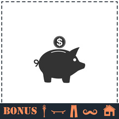 Pig money box icon flat
