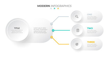 Modern infographics template with 3 options or steps. Business concept design with circle and icons. Vector illustration.