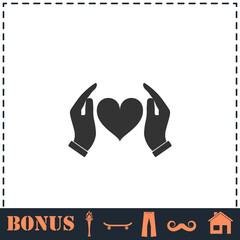 Human hands holding and protect heart icon flat