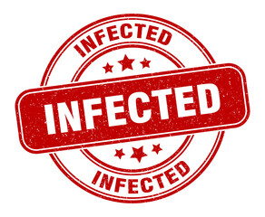 infected stamp. infected label. round grunge sign