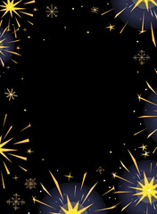 Yellow burning sparklers isolated on black. Indian firework with gold sparks, snowflakes and glow. Colorful vertical background for design banner, flyer, card for party, celebration. Vector .