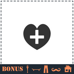 Health hearth cross icon flat