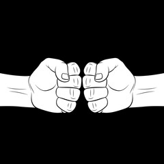 Two Male Fists Hitting Each Other. The Concept of Business Success, Teamwork, or Learning Together Success. Thin Line Icon for Website Design on Black Background