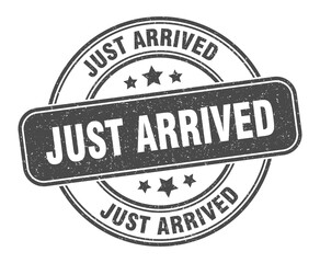 just arrived stamp. just arrived label. round grunge sign