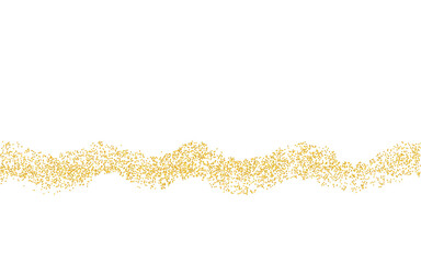Wavy strip sprinkled with crumbs golden texture. Horizontal background Gold dust on a white background. Sand particles grain or sand. Vector backdrop golden path pieces grunge for design illustration