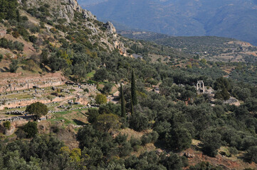 Fototapeta na wymiar Temple of Athena pronoia at Delphi oracle archaeological site in Greece