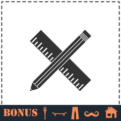 Pencil and ruler icon flat
