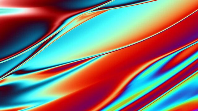 Abstract colorful wavy background in bright blue, orange and green color. Modern colorful wallpaper. Seamless loop animation. 3d rendering.