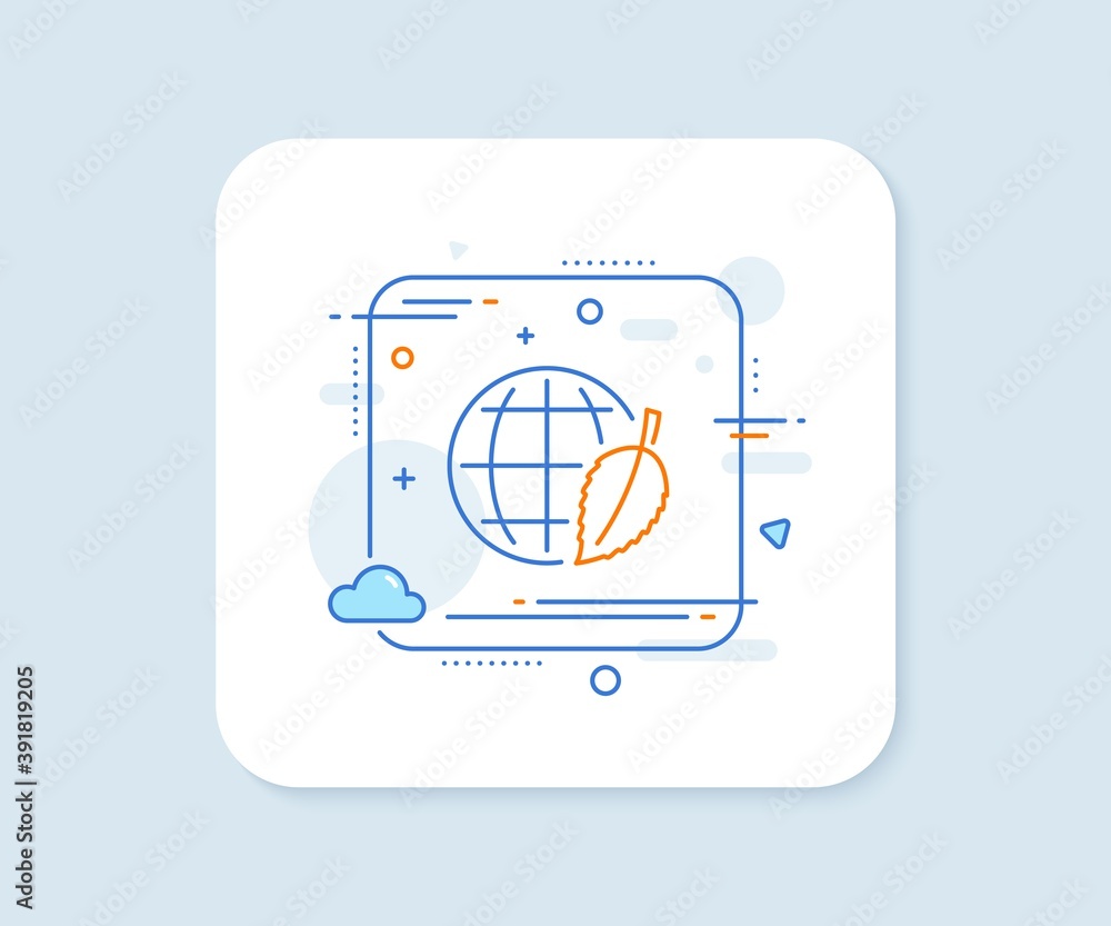 Poster globe with leaf line icon. abstract square vector button. world sign. environment day symbol. enviro