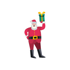 christmas, santa claus with gift box present on white background