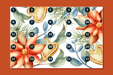 watercolor advent calendar vector design illustration