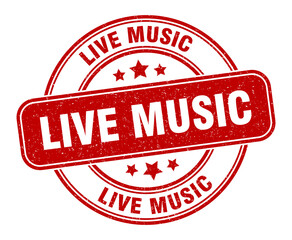 live music stamp. live music label. round grunge sign