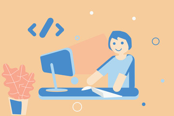 Abstract developer man working. minimal tone wallpaper. working in office. working is happy. design esp10.