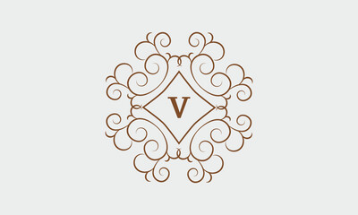 Fototapeta na wymiar Luxury logo, vector monogram template with letter V for restaurant, royalty, boutique, cafe, hotel, heraldry, jewelry, fashion and more.