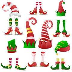 Collection of funny elves shoes and hats christmas