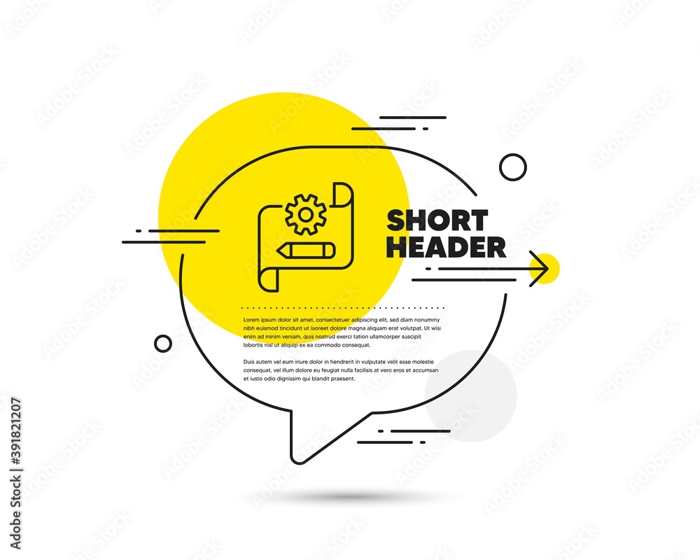 Poster cogwheel blueprint line icon. speech bubble vector concept. engineering tool sign. edit settings sym
