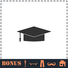 Graduation cap icon flat